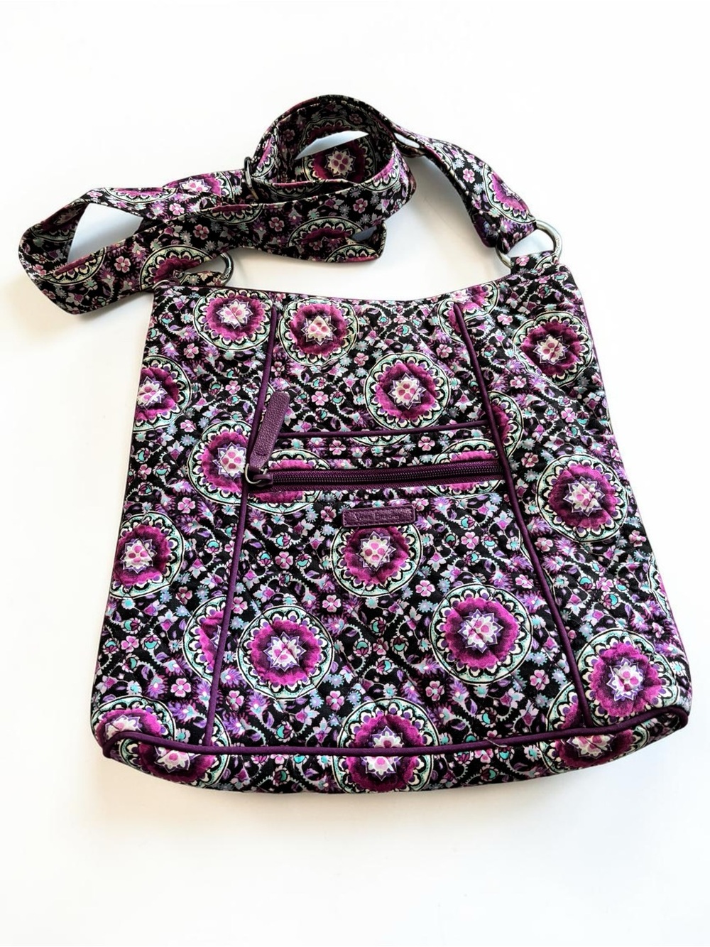 Retired Vera Bradley Pansy Quilted Cotton Crossbody Bag Purple Paisley